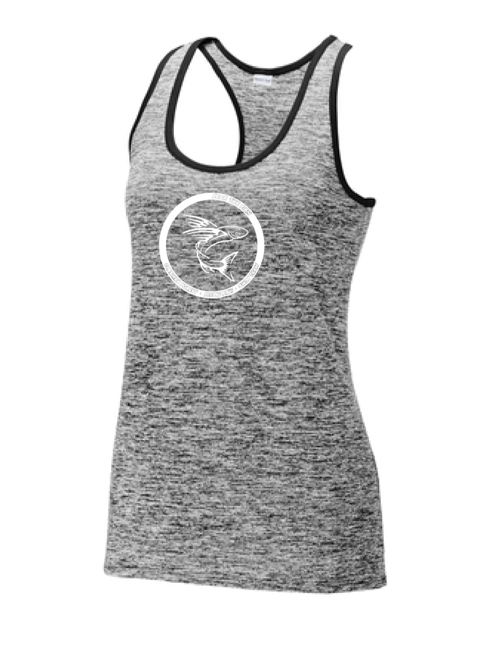 Ladies PosiCharge Electric Heather Racerback Tank / Black / Cheshire Forest Swim Team