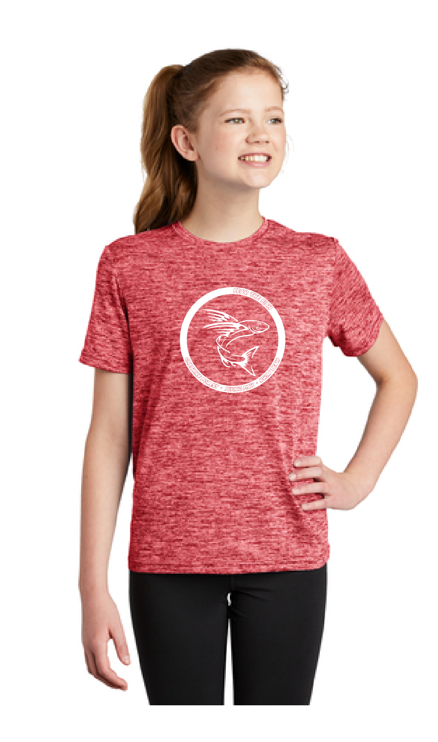 Youth PosiCharge Electric Heather Tee / Red / Cheshire Forest Swim Team