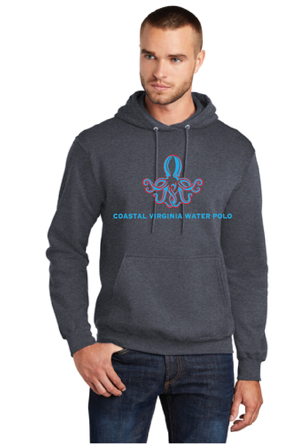 Core Fleece Pullover Hooded Sweatshirt / Heather Navy / Coastal Virginia Water Polo