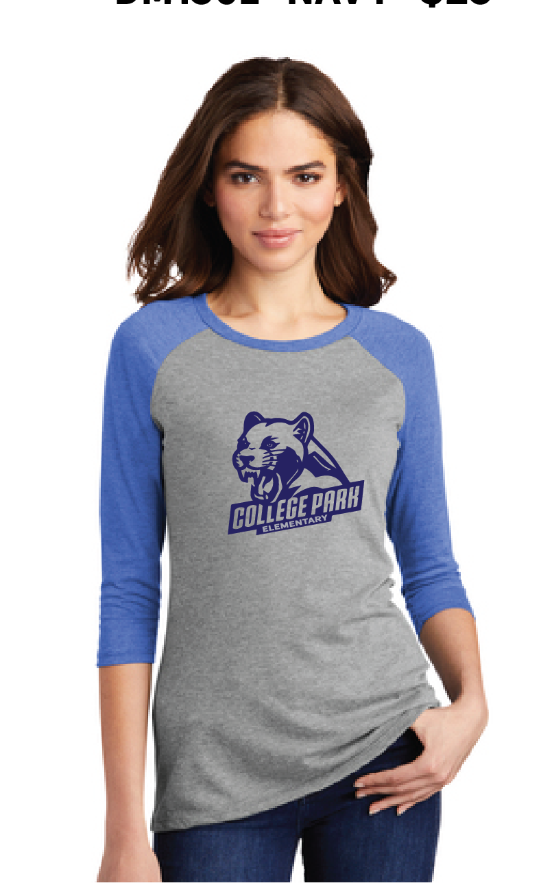 Women’s Softstyle Triblend 3/4-Sleeve Raglan / Royal / College Park Elementary School Staff