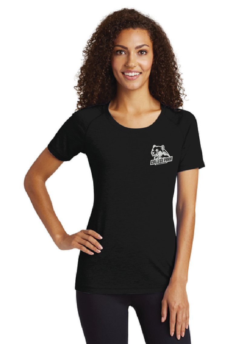 Ladies Long Sleeve Tri-Blend Wicking Scoop Neck Raglan Tee / Black / College Park Elementary School Staff