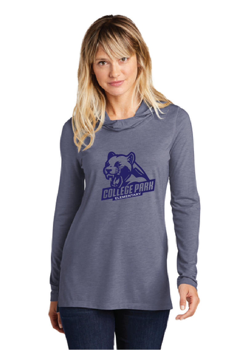 Ladies Tri-Blend Wicking Long Sleeve Hoodie / True Navy Heather / College Park Elementary School