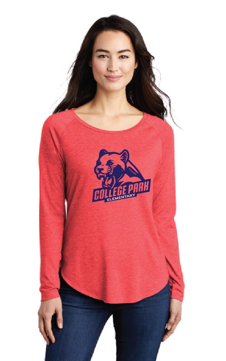 Long Sleeve Tri-Blend Wicking Scoop Neck Raglan Tee / Red / College Park Elementary School Staff