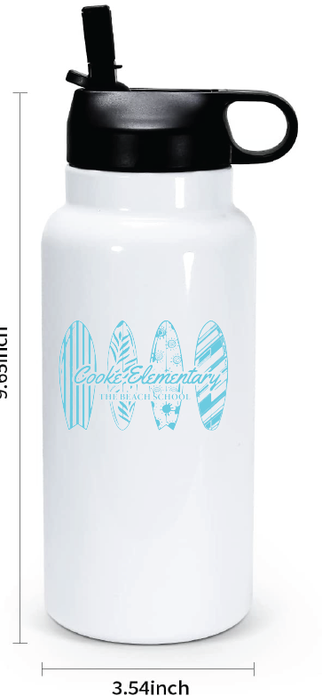 30oz Stainless Steel Water Bottle / White / Cooke Elementary School