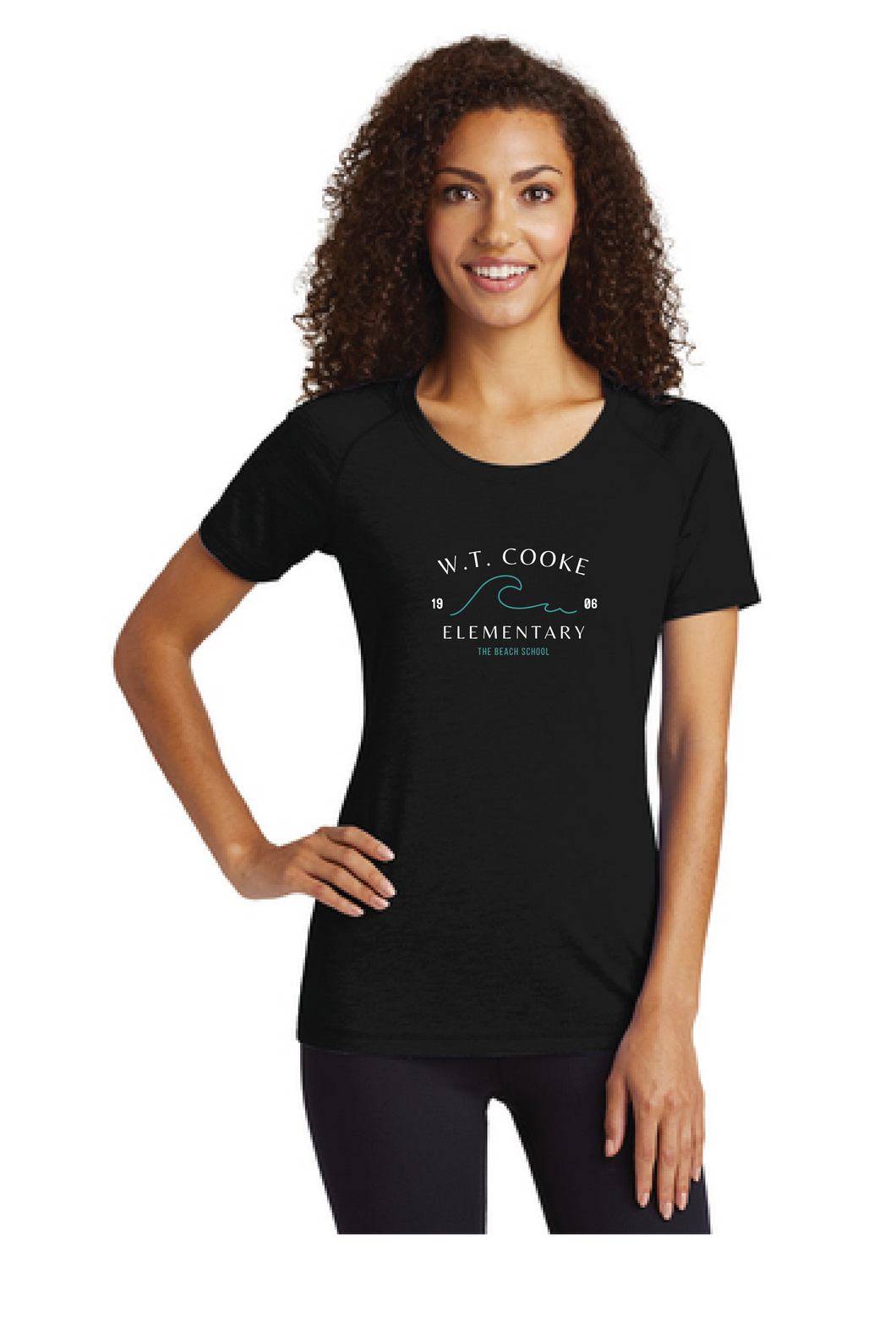 Ladies Long Sleeve Tri-Blend Wicking Scoop Neck Raglan Tee / Black / Cooke Elementary School Staff