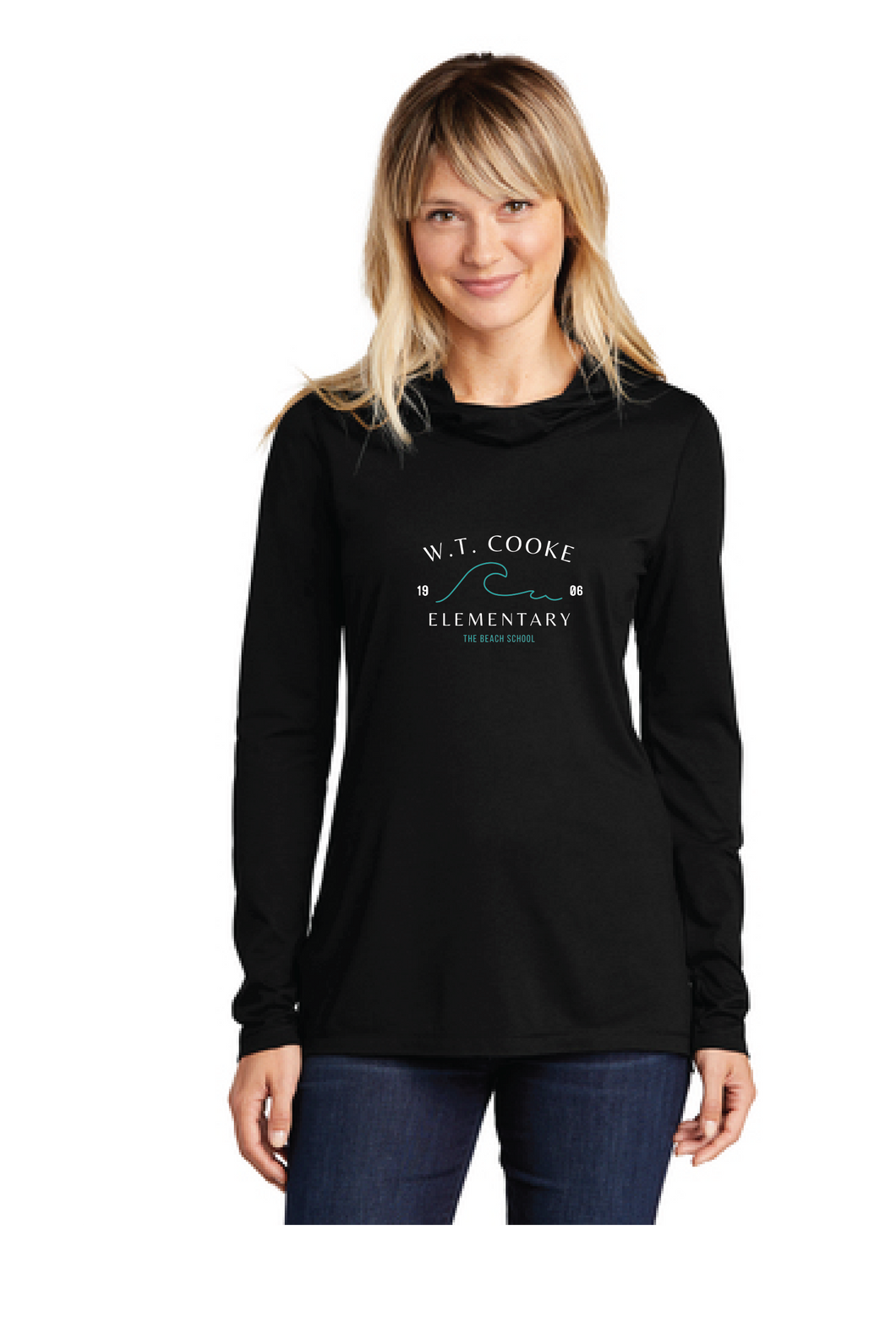 Tri-Blend Wicking Long Sleeve Hoodie / Black / Cooke Elementary School Staff