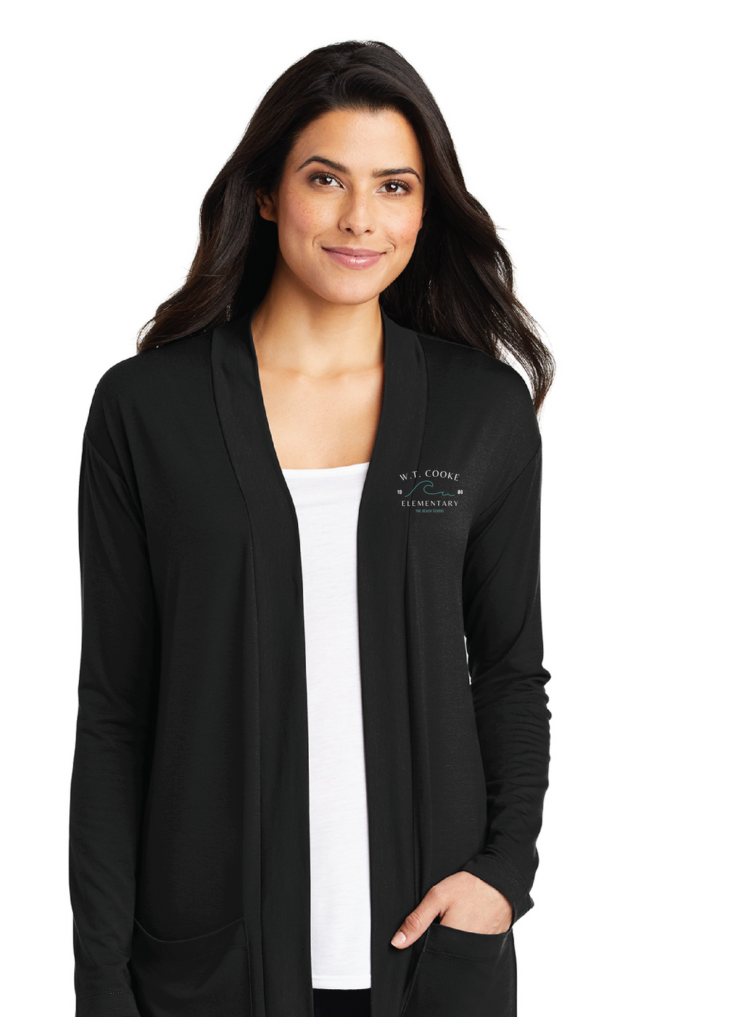 Ladies Concept Long Pocket Cardigan / Black / Cooke Elementary School Staff