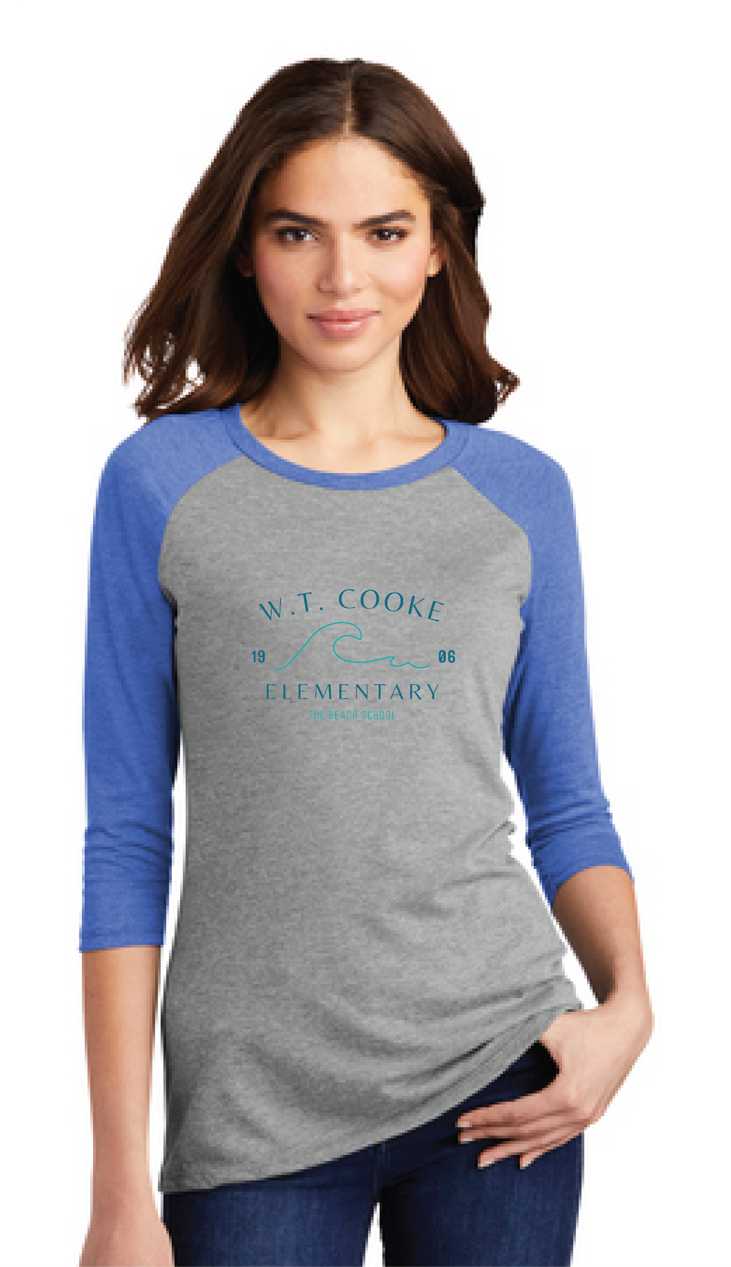 Women’s Perfect Tri 3/4-Sleeve Raglan / Royal Frost / Cooke Elementary School Staff