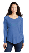 Ladies Long Sleeve Tri-Blend Wicking Scoop Neck Raglan Tee / Royal Heather / Cooke Elementary School Staff