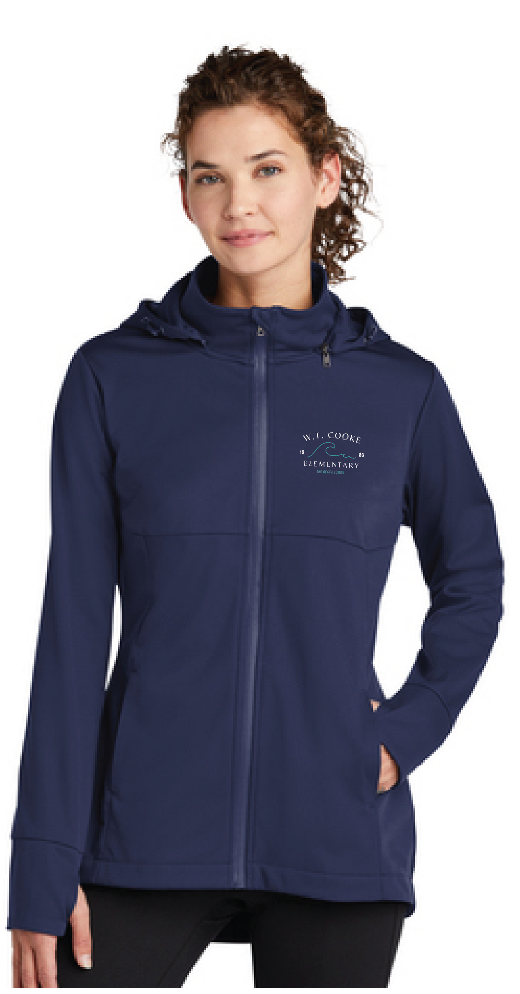 Ladies Hooded Soft Shell Jacket / Navy / Cooke Elementary School Staff