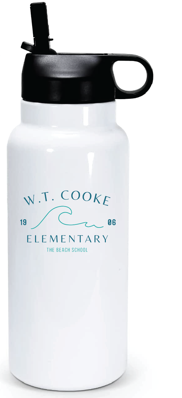 32oz Stainless Steel Water Bottle / White / Cooke Elementary School Staff