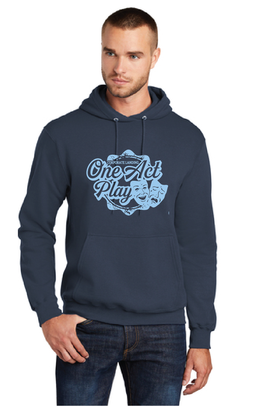 Fleece Pullover Hooded Sweatshirt / Navy / Corporate Landing Middle School One Act Play