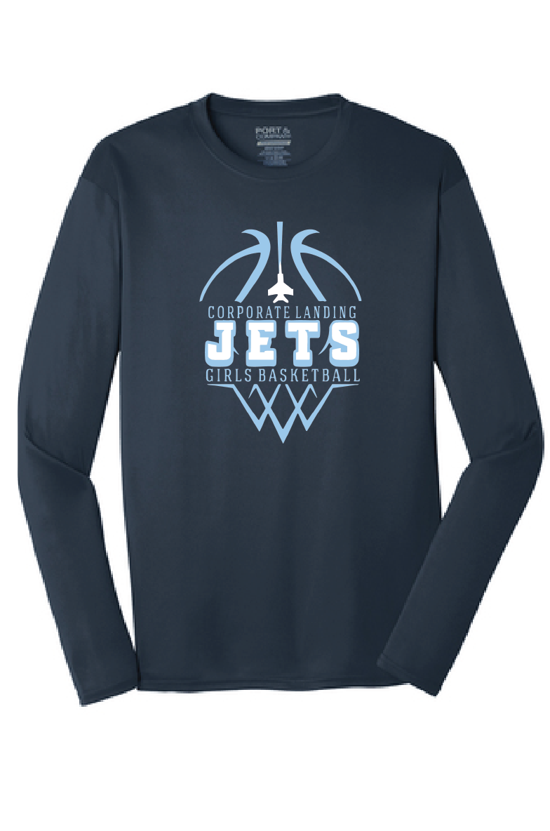 Long Sleeve Performance Tee / Navy / Corporate Landing Middle School Girls Basketball