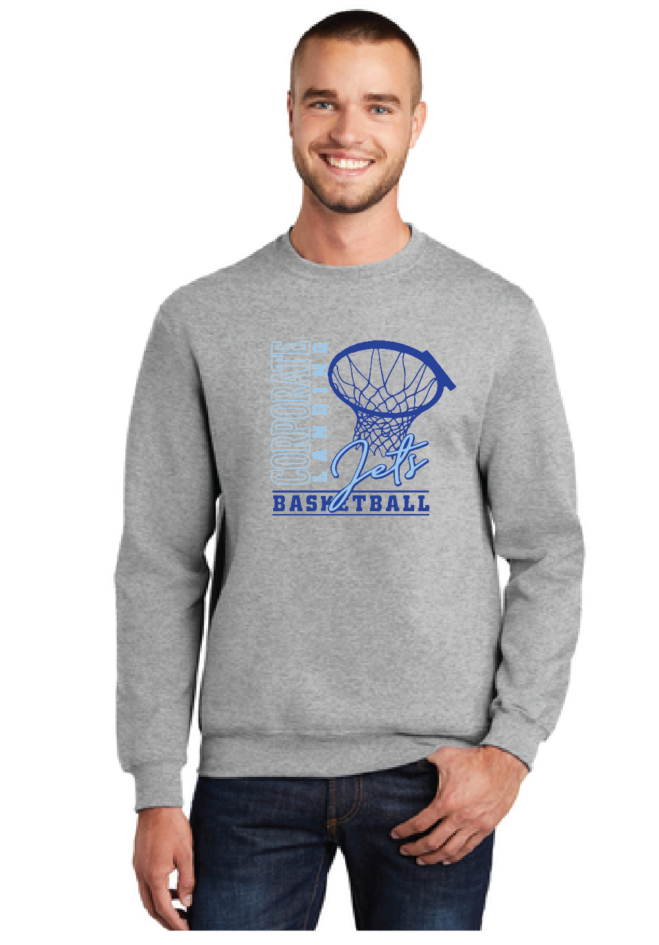 Fleece Crewneck Sweatshirt / Athletic Heather / Corporate Landing Middle School Boys Basketball