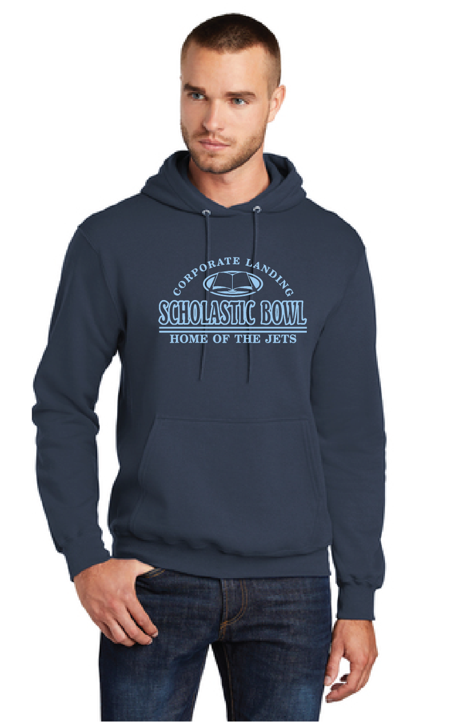 Fleece Pullover Hooded Sweatshirt / Navy / Corporate Landing Middle School Scholastic Bowl