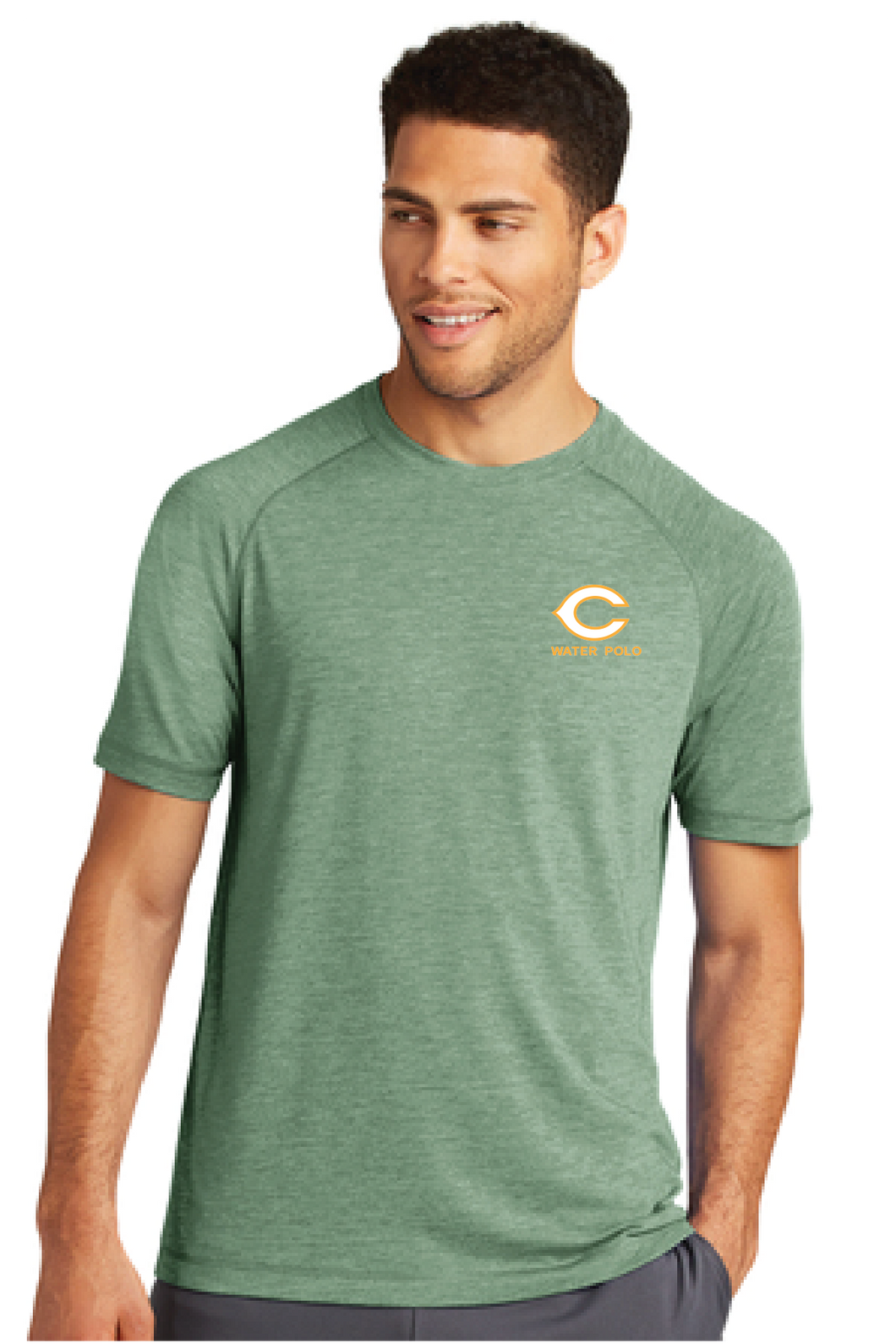 Tri-Blend Wicking Raglan Tee / Forest Green Heather / Cox High School Water Polo