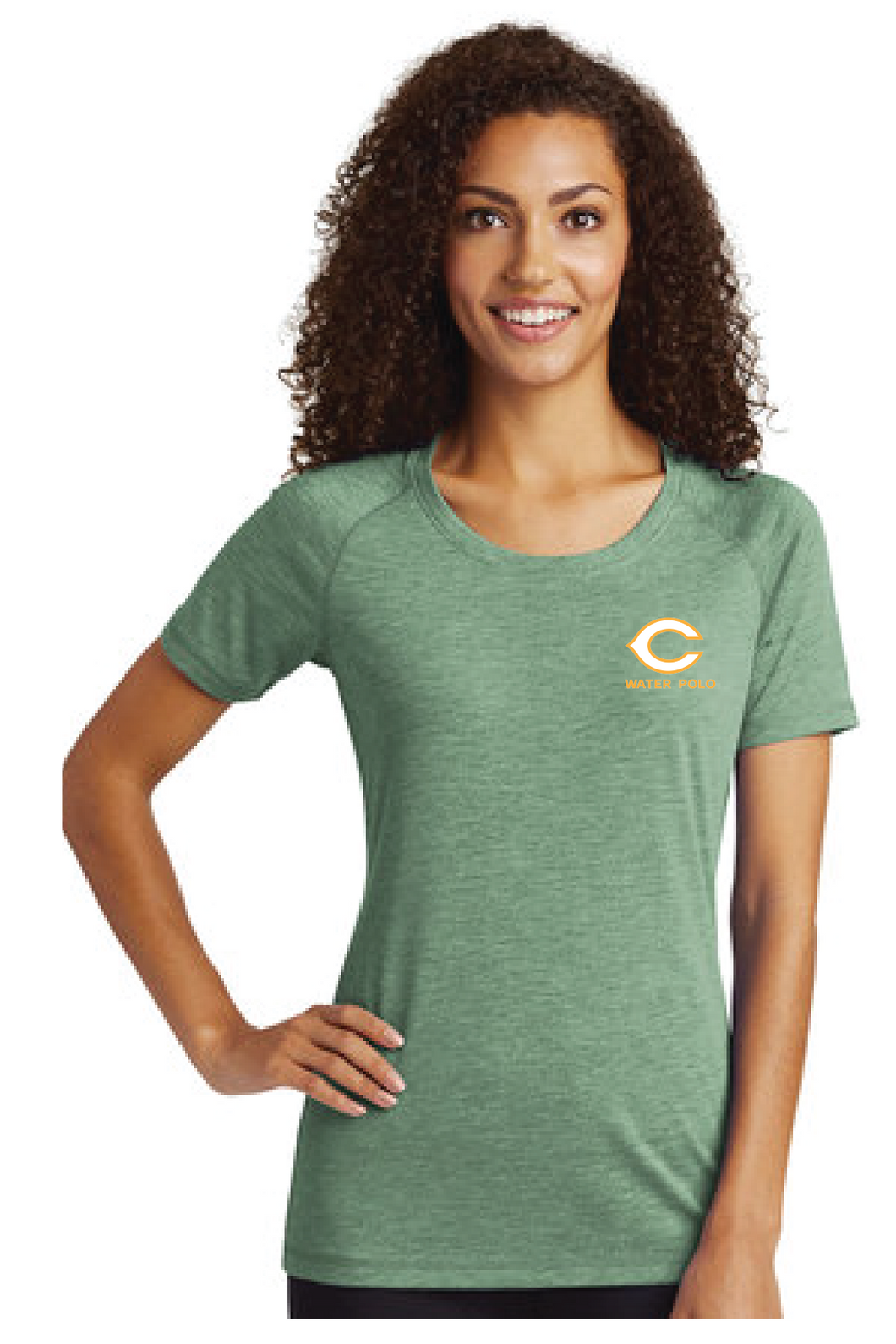 Ladies Tri-Blend Wicking Raglan Tee / Forest Green Heather / Cox High School Water Polo