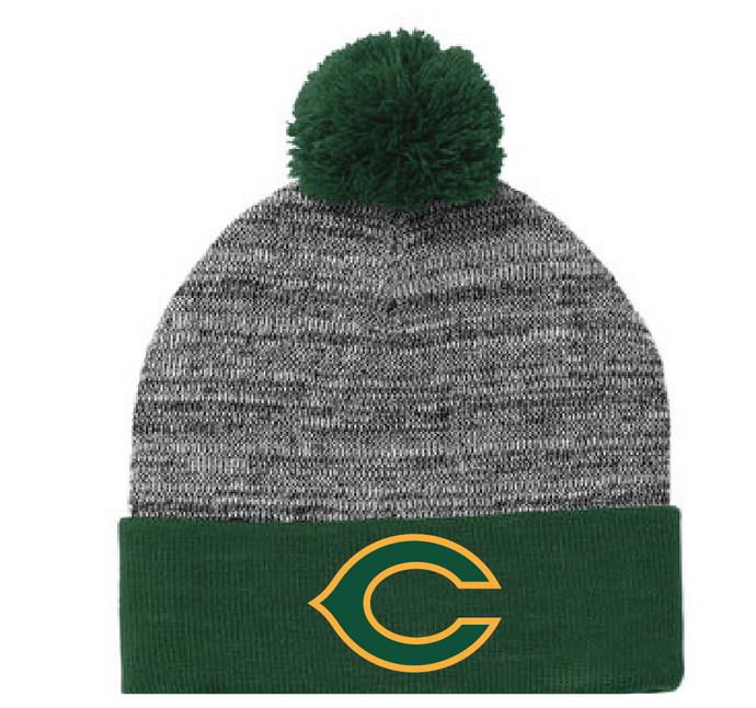 Heather Pom Pom Beanie / Forest Green/ Grey Heather / Cox High School Water Polo