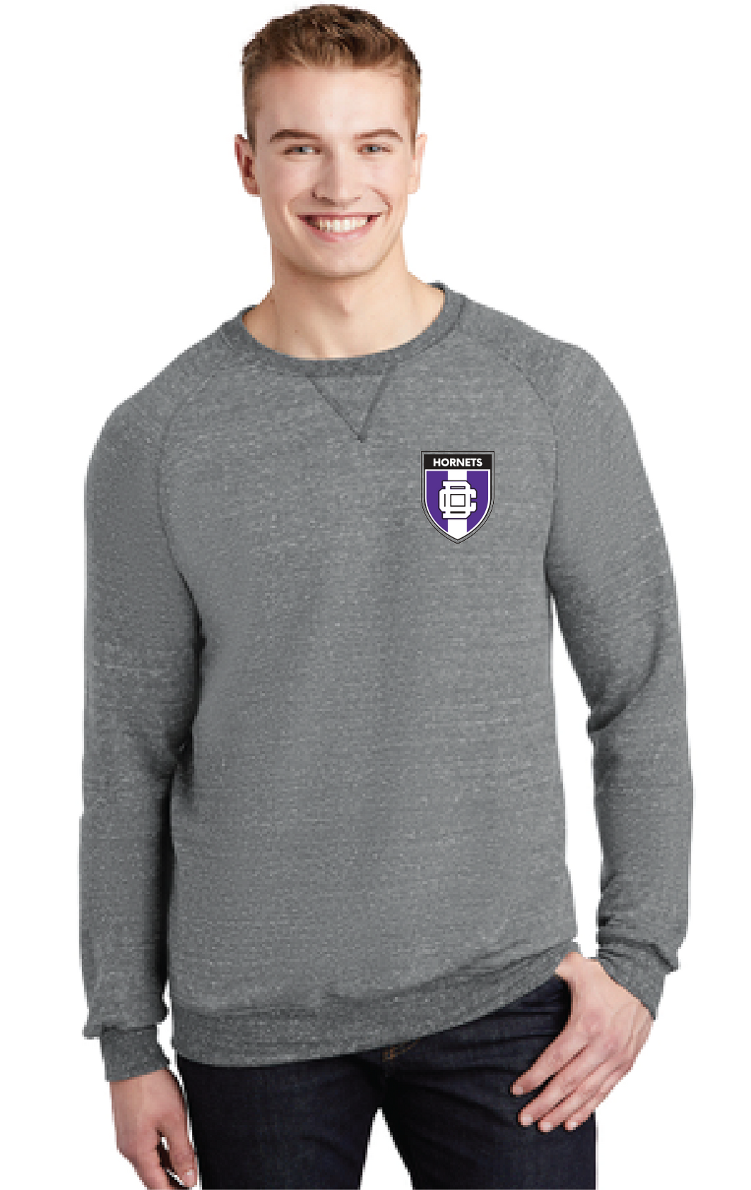 Snow Heather French Terry Raglan Crew / Charcoal / Deep Creek Middle School Soccer