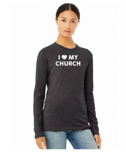 Women’s Jersey Long Sleeve Tee / Dark Grey Heather / Essential Church