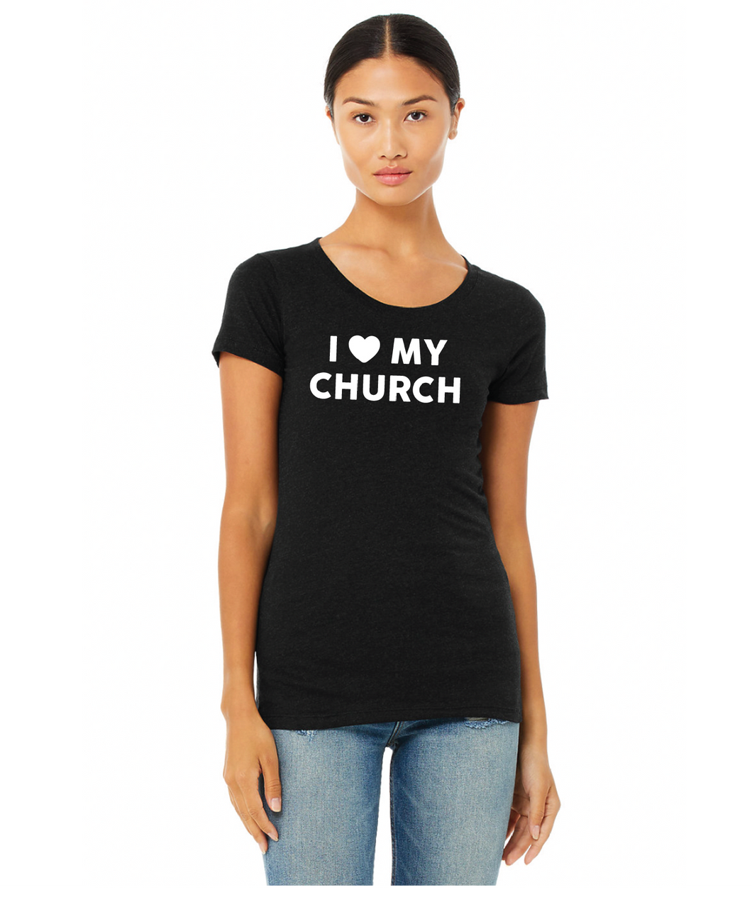 Women's Triblend Jersey Tee / Black Heather Triblend / Essential Church