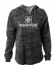 Women’s Lightweight California Wave Wash Hooded Sweatshirt / Black Camo Heather / Essential Church