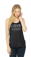 Women's Flowy Racerback Tank- Essential Logo / Charcoal Black Slub / Essential Church