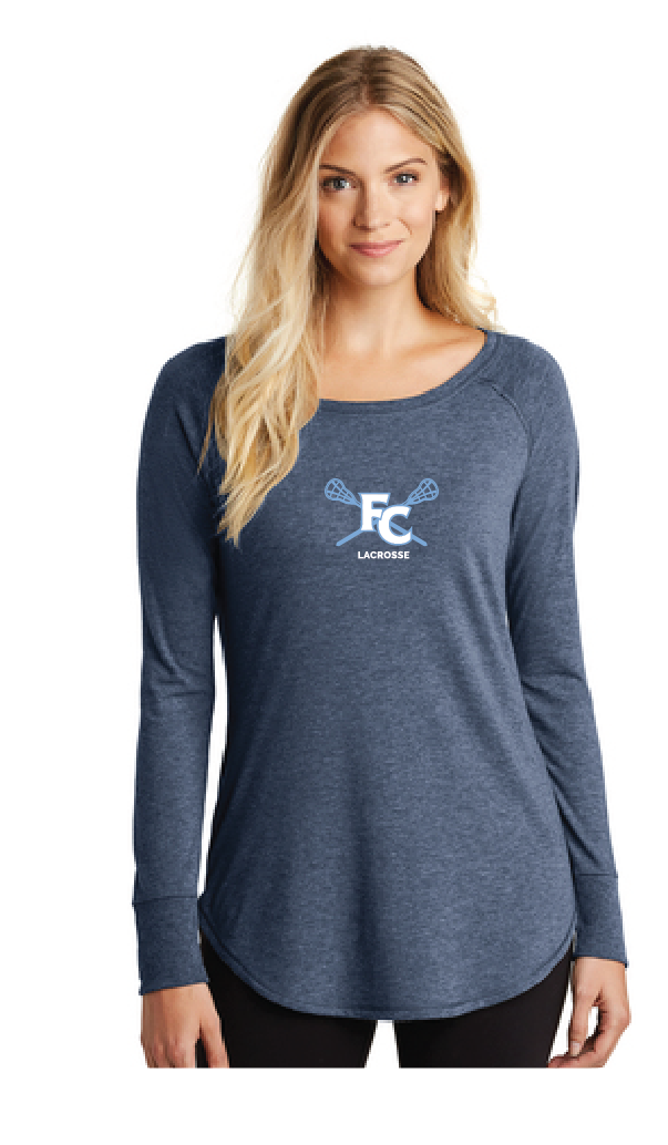 Ladies PosiCharge Long Sleeve Tri-Blend Scoop Neck Raglan Tee / Navy Frost / First Colonial High School Lacrosse