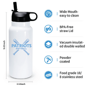 32 oz Double Wall Stainless Steel Water Bottle  / White / First Colonial High School Softball