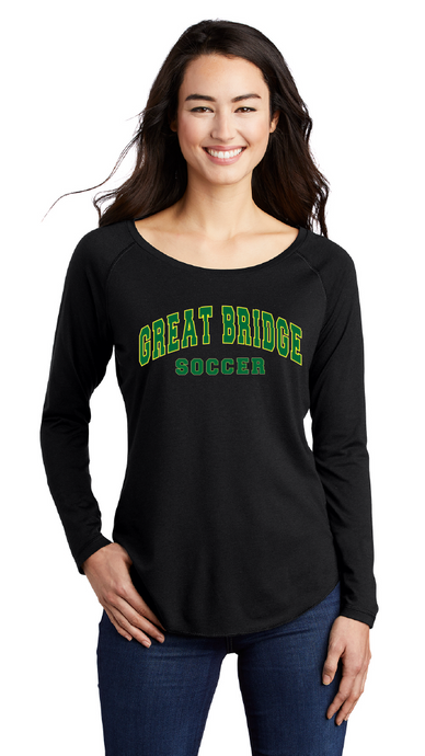 Ladies Long Sleeve Tri-Blend Wicking Scoop Neck Raglan Tee / Black / Great Bridge High School Soccer