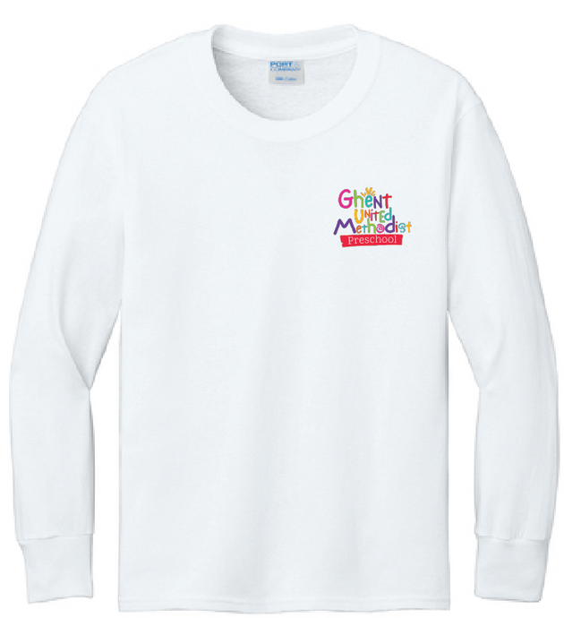 Long Sleeve Core Cotton Tee (Youth & Adult) / White / Ghent United Methodist Preschool