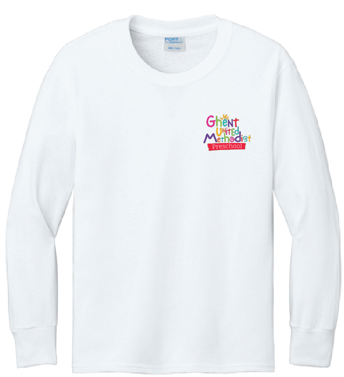 Long Sleeve Core Cotton Tee (Youth & Adult) / White / Ghent United Methodist Preschool