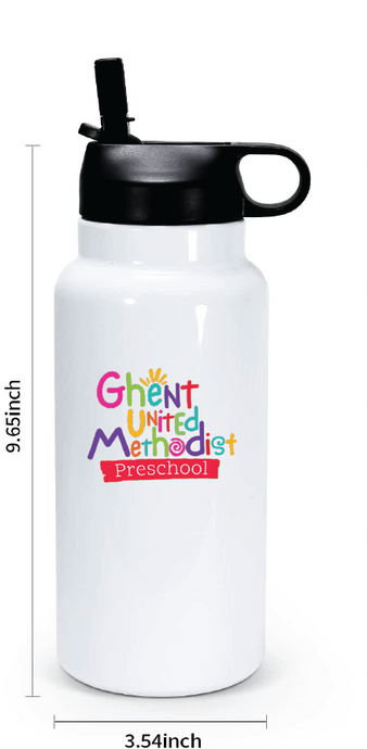 32oz Stainless Steel Water Bottle / White / Ghent United Methodist Preschool