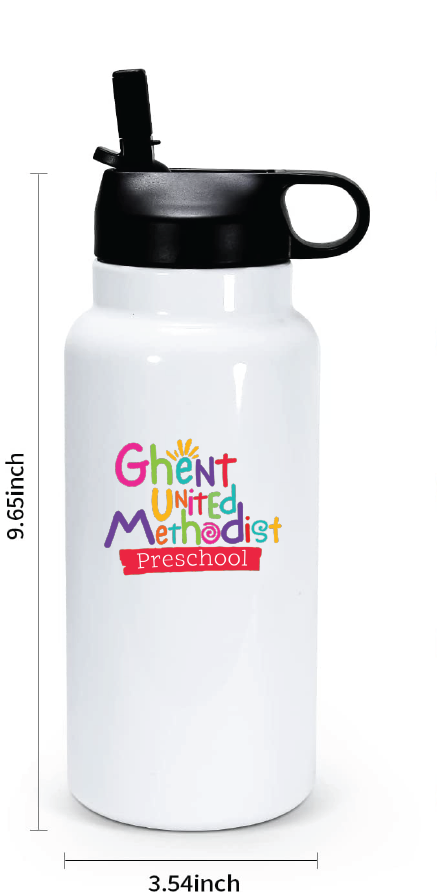 32oz Stainless Steel Water Bottle / White / Ghent United Methodist Preschool