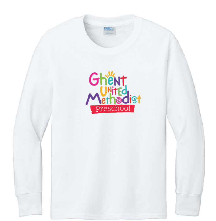 Long Sleeve Core Cotton Tee (Youth & Adult) / White / Ghent United Methodist Preschool