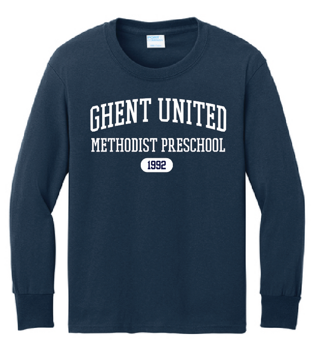 Long Sleeve Core Cotton Tee (Youth & Adult) / Navy / Ghent United Methodist Preschool