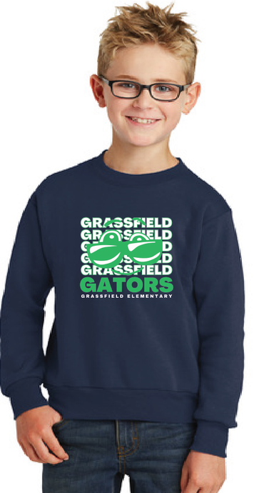 Core Fleece Crewneck Sweatshirt (Youth & Adult) / Navy / Grassfield Elementary School