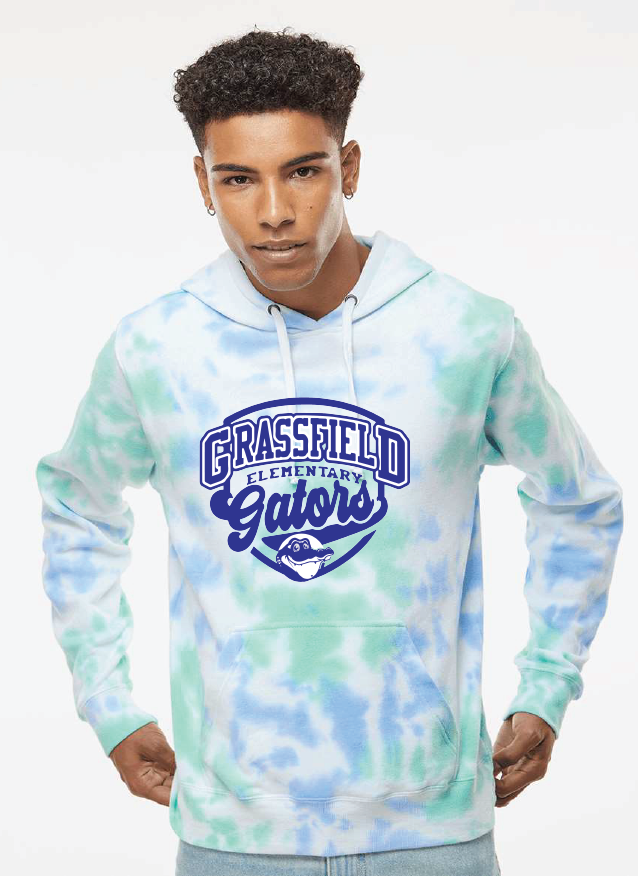 Tie-Dyed Fleece Hooded Sweatshirt / Lagoon Tie Dye / Grassfield Elementary School