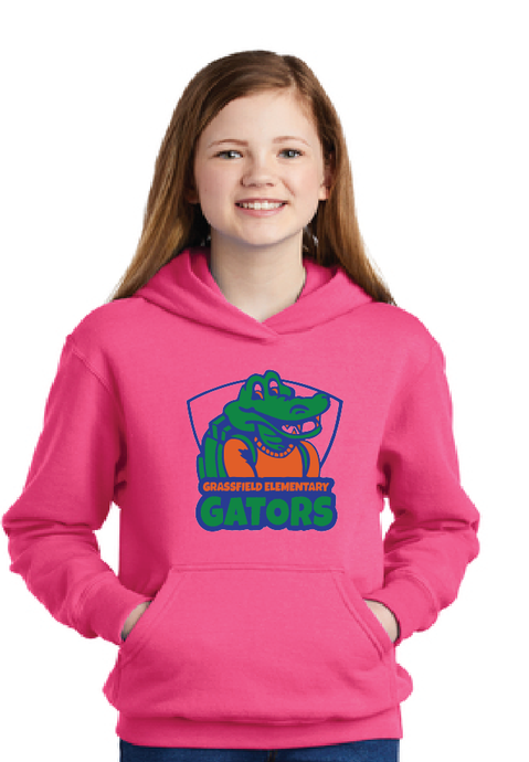 Core Fleece Pullover Hooded Sweatshirt (Youth & Adult) / Pink / Grassfield Elementary School
