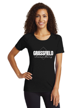 Ladies Long Sleeve Tri-Blend Wicking Scoop Neck Raglan Tee / Black / Grassfield Elementary School Staff