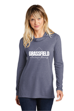 Ladies Tri-Blend Wicking Long Sleeve Hoodie / True Navy Heather / Grassfield Elementary School Staff