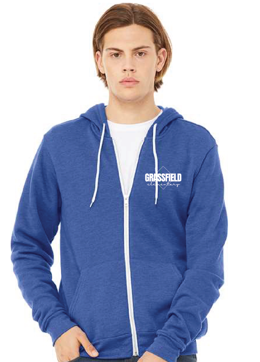 Unisex Sponge Fleece Full-Zip Hoodie / Royal / Grassfield Elementary School Staff