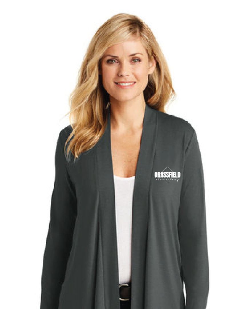 Ladies Concept Open Cardigan / Grey / Grassfield Elementary School Staff