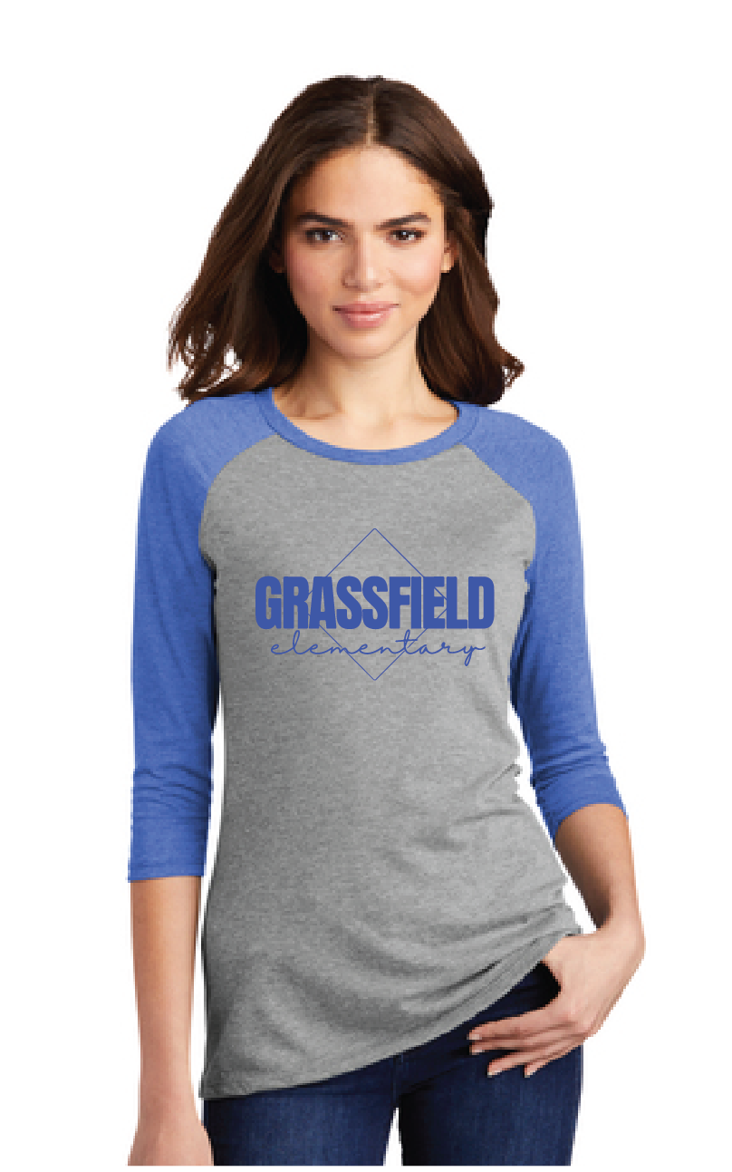 Women’s Perfect Tri 3/4-Sleeve Raglan / Royal Frost / Grassfield Elementary School Staff