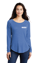 Ladies Long Sleeve Tri-Blend Wicking Scoop Neck Raglan Tee / Royal Heather / Grassfield Elementary School Staff