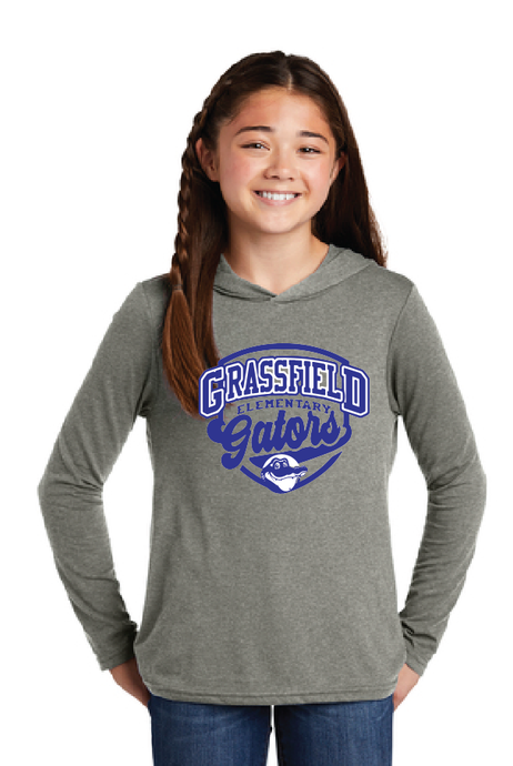 Long Sleeve T-shirt Hoodie (Youth & Adult) / Grey Frost / Grassfield Elementary School