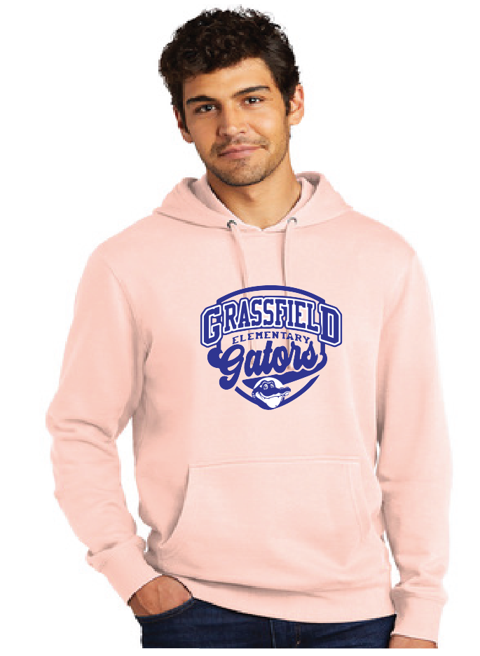 District Script Fleece Hoody (Youth & Adult) / Pink / Grassfield Elementary School