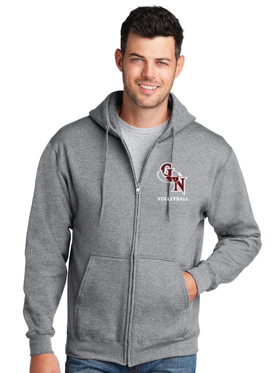 Fleece Full-Zip Hooded Sweatshirt / Athletic Heather / Great Neck Middle School Volleyball