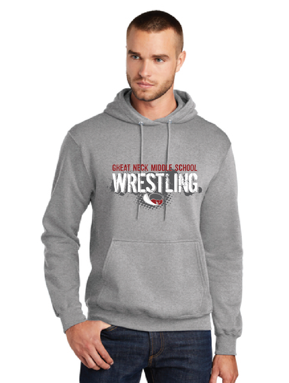 Core Fleece Pullover Hooded Sweatshirt / Ash / Great Neck Middle School Wrestling