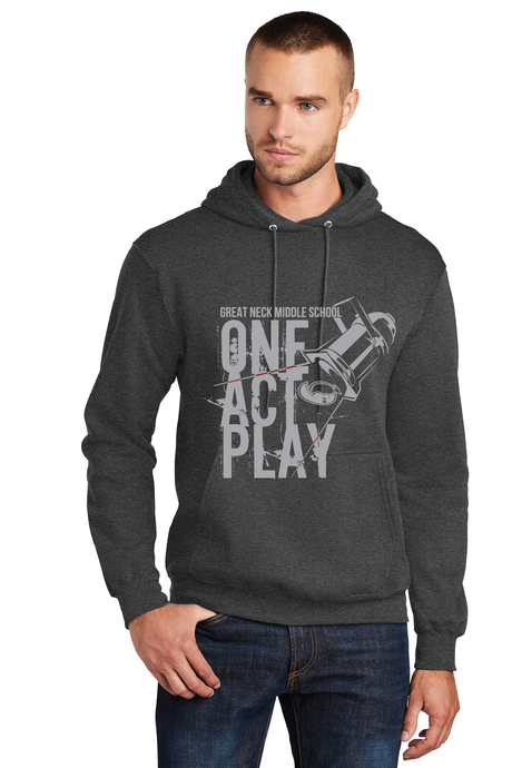 Core Fleece Pullover Hooded Sweatshirt / Dark Heather Grey / Great Neck Middle School One Act Play